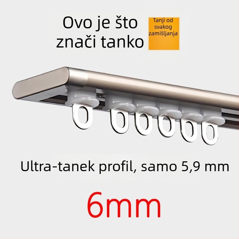 Ultra-tanka vodilica za zavjese prozora – aluminijska legura, gornja montaža, tiha klizna šina s kukom, prilagodljivo