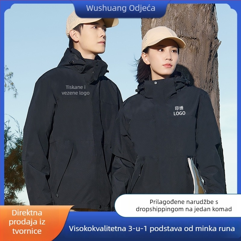 Unisex vanjska jakna: vodootporna i otporna na vjetar, s kapuljom, flis podstava, odvojiva 3-u-1 konstrukcija