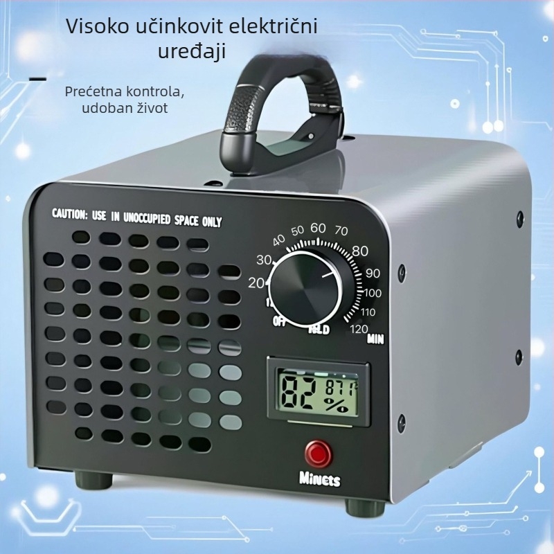 Ozon generátor za pročišćavanje zraka u prostorijama — stolni uređaj, napajanje naizmjeničnim putem, protok zraka >400 m³/h, pokrivenost 61 m² i više