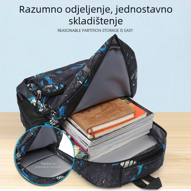 Trojedini set školskog ruksaka: veliki kapacitet, izolirana torba za ručak i neseser za olovke, Oxford plat, prugasti uzorak