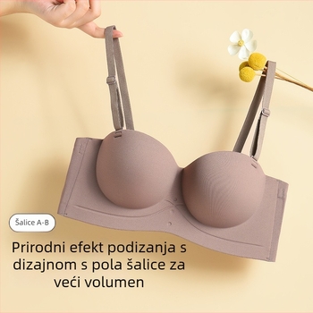 Grudnjak bez naramenica, cupa 1/2, bez žice, gornje tanko, donje debelo, glavni materijal: najlon 70–80%, podstava najlon 30–50%, stražnje kopče s četiri reda