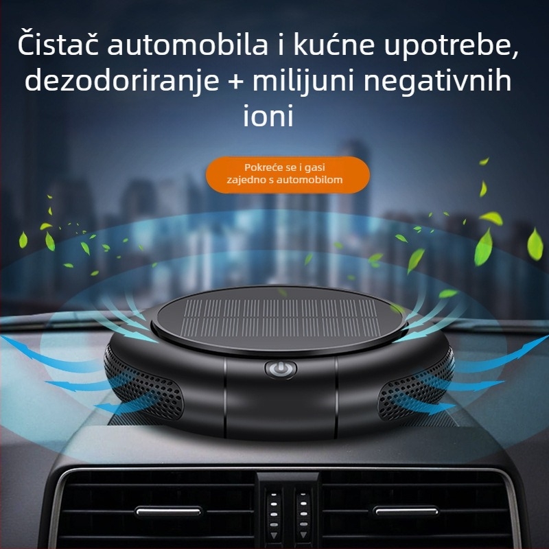 Solarno napajani čišćivač zraka za automobil i dom s negativnim ionima, bežični, 8 milijuna iona, protok zraka 50 m3/h, buka 50 dB