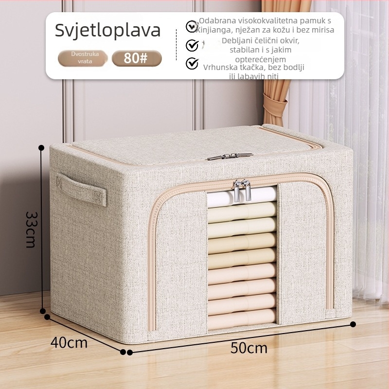 Kutija za skladištenje s čeličnim okvirom i platnom od pamuka i lana – veliki kapacitet 90–100 L, vodootporna, otporna na prašinu, prijenosna za odjeću