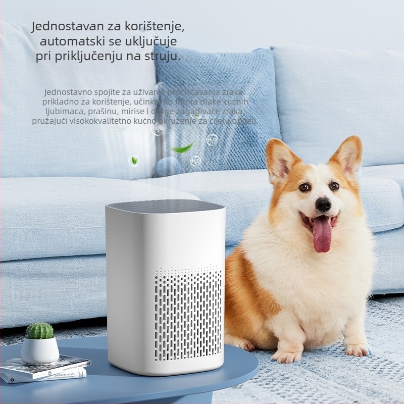 Desktop uređaj za pročišćavanje zraka za kućnu upotrebu; uklanja PM2.5, pasivno pušenje i mirise kućnih ljubimaca; filtr s aktivnim ugljenom; buka ispod 36 dB; protok zraka 50 m3/h; USB napajanje; kombinirani filtar; nije potrebno ugraditi; mehaničko uprav