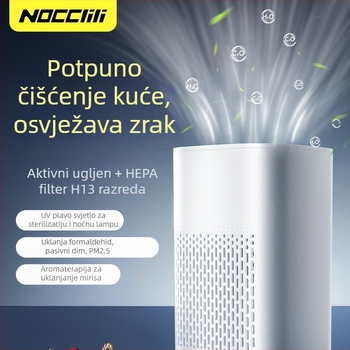 Desktop uređaj za pročišćavanje zraka – dezinfekcija, uklanjanje formaldehida i VOC-a, neutralizacija mirisa; niski nivo buke ≤36 dB; protok zraka 150–300 m3/h; USB napajanje