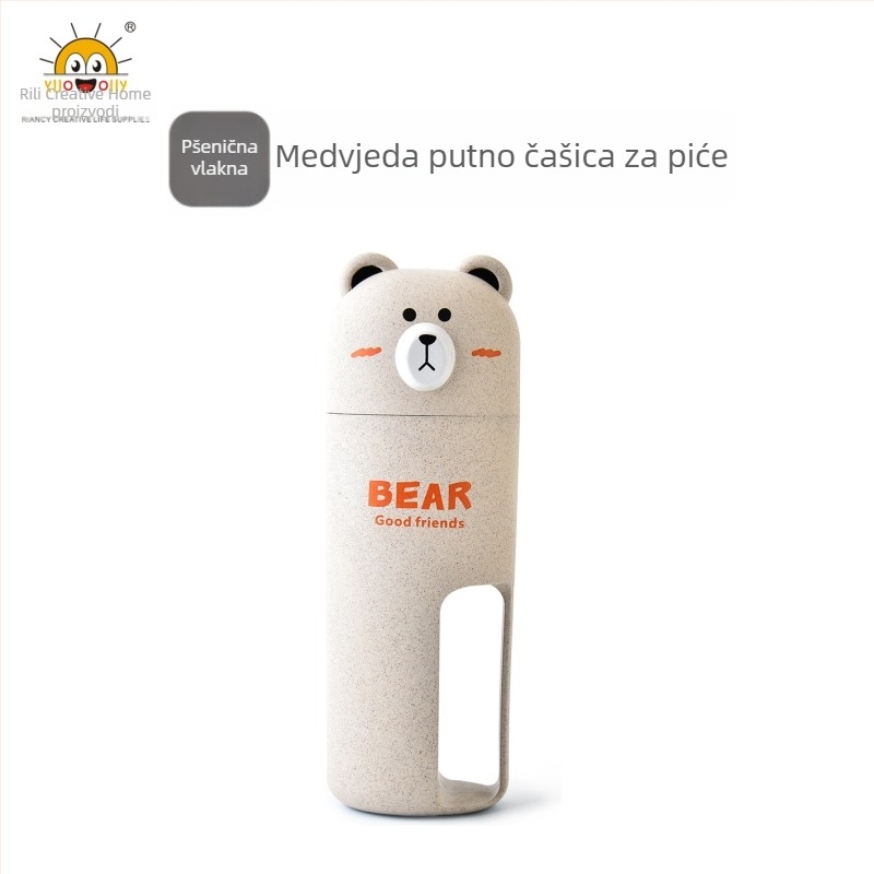 Riancy Čaša za ispiranje usta i četkicu za zube od vlakana pšenice, s crtanom medvjedom, za putovanja, prilagodljiv logotip, kutija 120 kom.