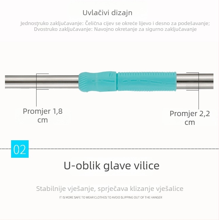 Produžni štap za sušenje od nehrđajućeg čelika za balkon – moderni minimalistički dizajn, Home
