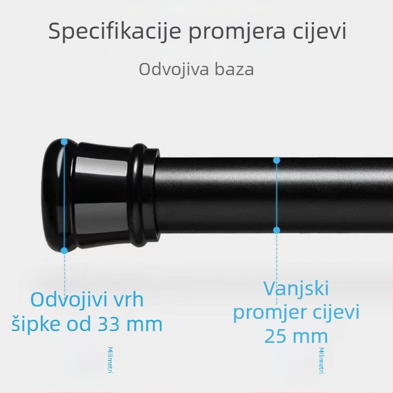 Nothing Teleskopni višenamjenski štap za tuš, zavjese i garderobu – prilagodljiv, cijev od željeza, moderni minimalistički stil