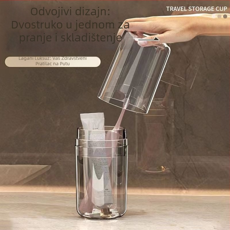 Plastična putna čašica za usta, čašica za četkicu i pastu, prijenosni držač četkice, s hermetičnim zatvaranjem
