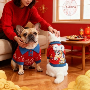 Pulover za pse Godina konja — Zodijakalni crtani pleteni džemper za male i srednje pse (Šnaucer, Francuski buldog, Teddy, Bichon Frisé, Pomeranian)