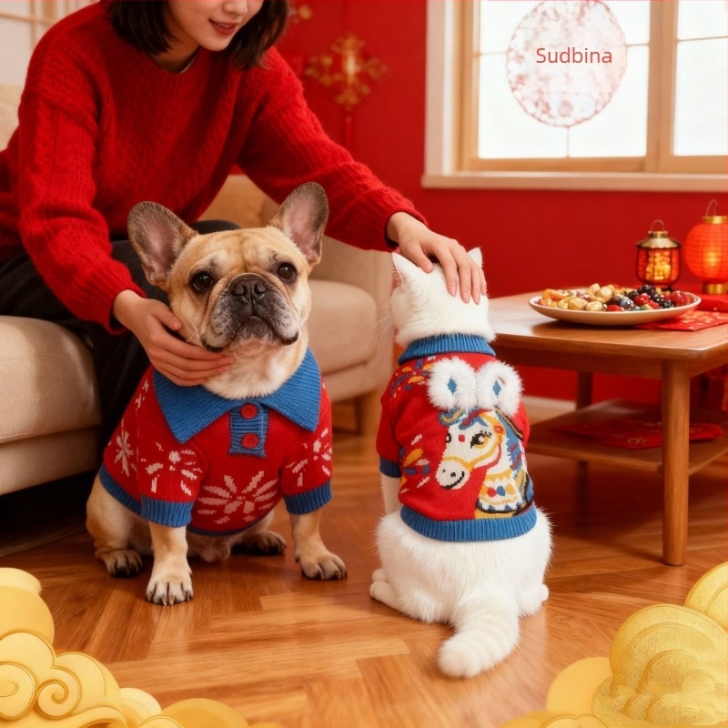 Pulover za pse Godina konja — Zodijakalni crtani pleteni džemper za male i srednje pse (Šnaucer, Francuski buldog, Teddy, Bichon Frisé, Pomeranian)