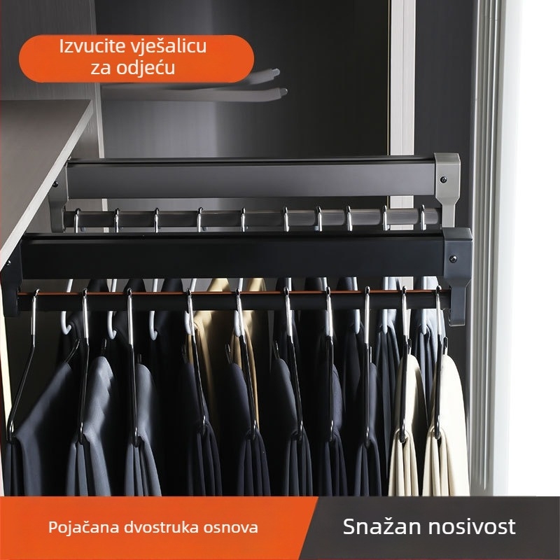 Gornje postavljeni držač za odjeću, izvlačni držač za hlače s ugrađenom kliznom vodilicom – aluminijska legura + nehrđajući čelik + ABS, marka xonmu, model DM-8