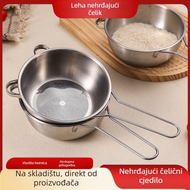 Lehaha nehrđajući čelični sitko s finom mrežom – protuklizno, otporno na toplinu, višenamjensko za prosijavanje brašna, kuhanje tjestenine, pranje riže i filtriranje sojinog mlijeka