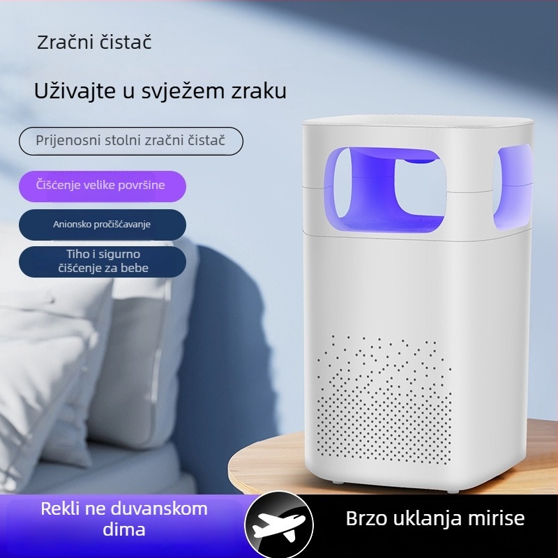 Mini uređaj za pročišćavanje zraka za dom i uredski stol te spavaću sobu — buka 36–45 dB, protok zraka 50 m³/h, pokriće 10 m², odvojeni filtr, jednostavan dizajn