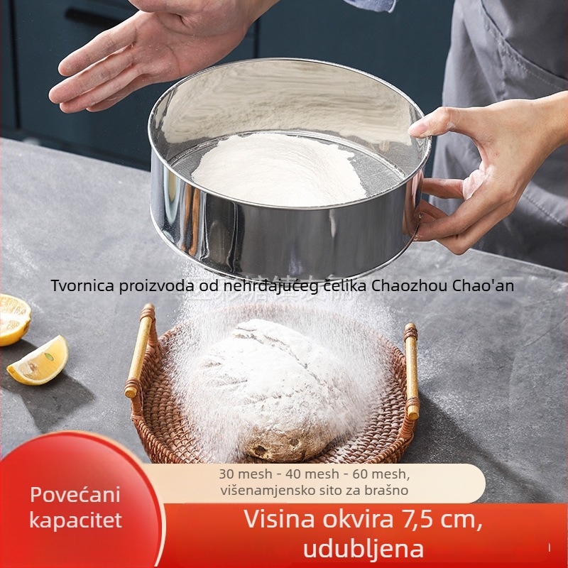 Sito od nehrđajućeg čelika za brašno s mrežom 30/40/60, ručno, ultrafino za pečenje