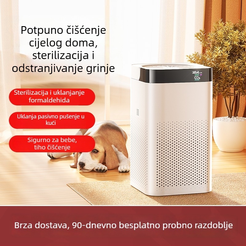 Stolni pročišćivač zraka za kućnu upotrebu – protok zraka 50 m³/h, buka <36 dB, CADR PM 300 m³/h, CADR formaldehid 45, pokrivenost 21–30 m²