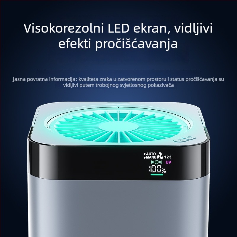 Stolni pročišćivač zraka za kućnu upotrebu – protok zraka 50 m³/h, buka <36 dB, CADR PM 300 m³/h, CADR formaldehid 45, pokrivenost 21–30 m²