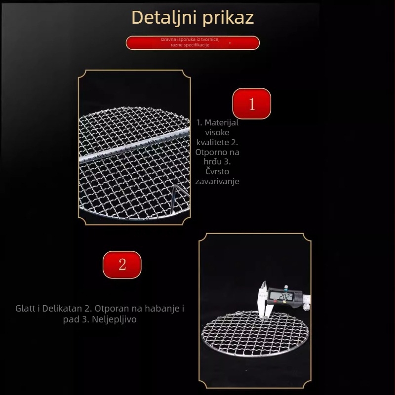 Kružna mreža za roštilj od nehrđajućeg čelika, polirani završni sloj, antikorozivna, za profesionalno roštiljanje