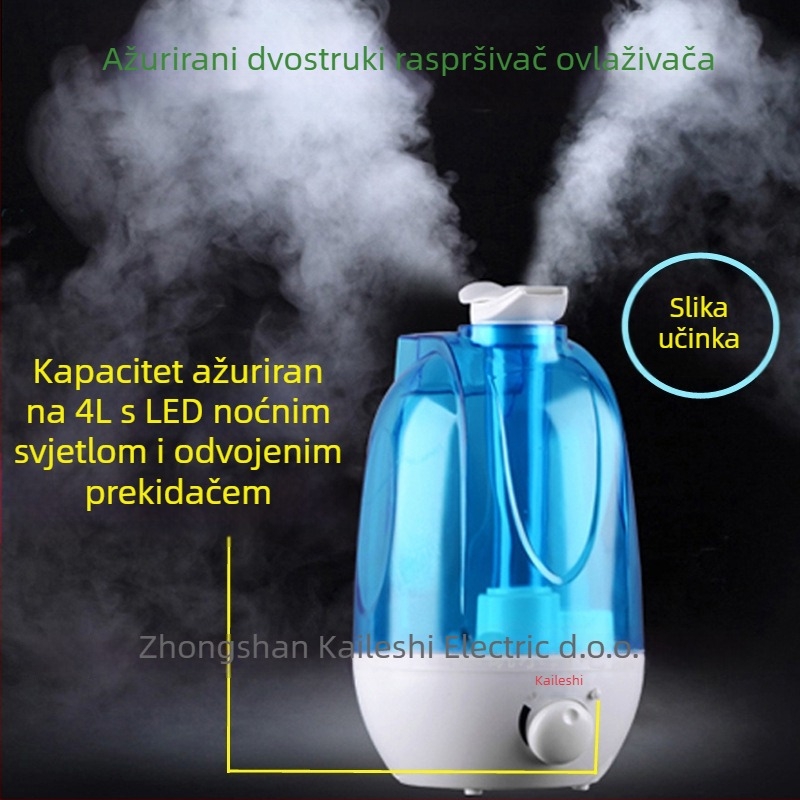 Domaći ovlaživač i pročišćivač zraka, model KLS-008, pogodan za 31–40 m², spremnik vode 2.6–4.0 L, aromaterapija, ultrazvučno ovlaživanje, oksigenacija