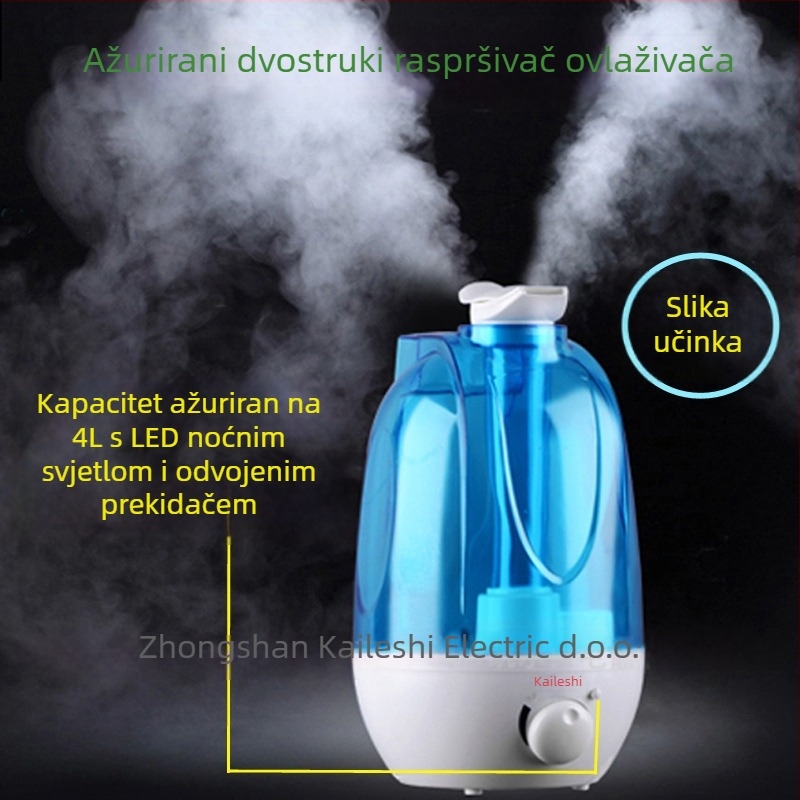 Domaći ovlaživač i pročišćivač zraka, model KLS-008, pogodan za 31–40 m², spremnik vode 2.6–4.0 L, aromaterapija, ultrazvučno ovlaživanje, oksigenacija