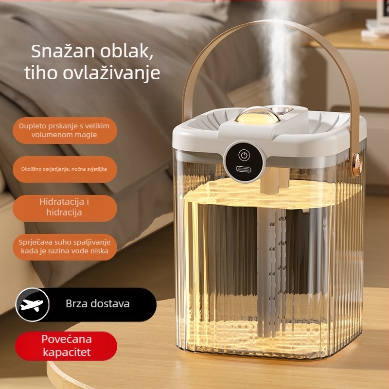 USB stolni ovlaživač zraka s 2 izlaza magle, spremnik 1.0–2.5 L, buka ispod 36 dB, ambijentalno osvjetljenje, za dom i ured