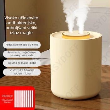 Ovlaživač velike količine magle, tih rad, napajanje baterijom – za dom, spavaću sobu i ured – stolni, 10 L spremnik, 3 izlaza magle, pročišćavanje zraka