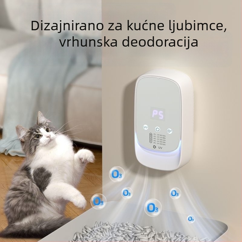 Učinkoviti pročišćivač zraka za uklanjanje mirisa kućnih ljubimaca — aktivni ugljen, UV i HEPA dezinfekcija, USB napajanje, zidni nosač, pokrivenost 10 m², zvuk <36 dB