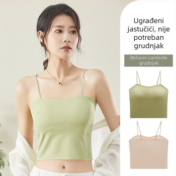 Bezramenični top s umetkom za grudi od Ice Silk, bez šavova, lijep leđa, bijeli ljetni top