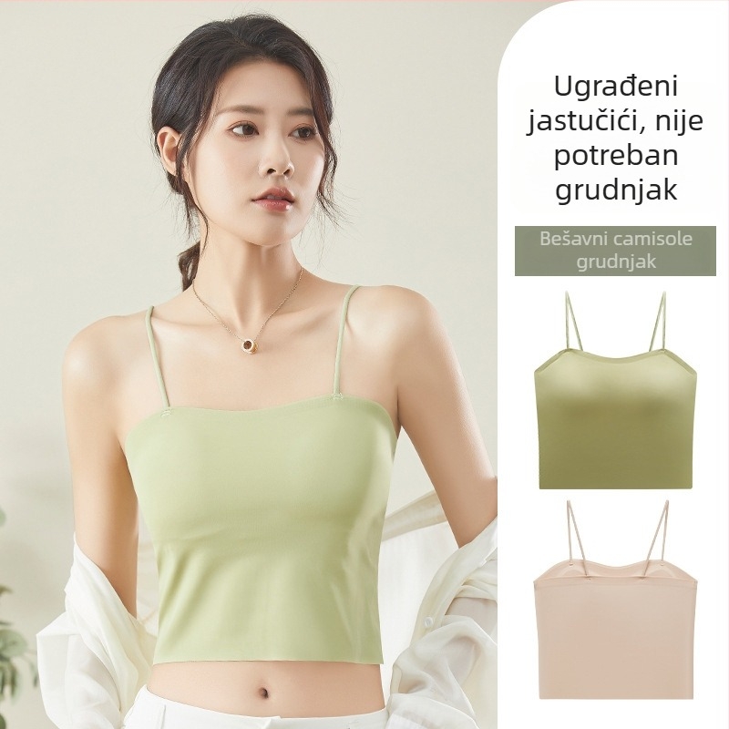Bezramenični top s umetkom za grudi od Ice Silk, bez šavova, lijep leđa, bijeli ljetni top
