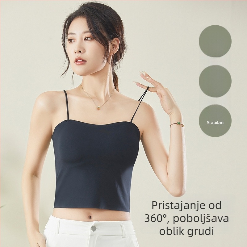 Bezramenični top s umetkom za grudi od Ice Silk, bez šavova, lijep leđa, bijeli ljetni top