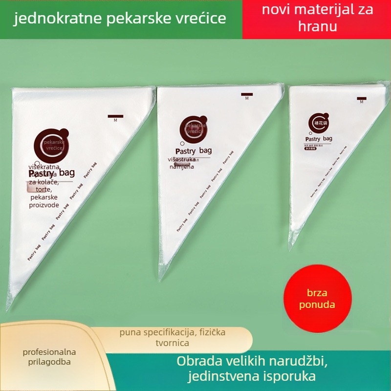 Jednokratna vrećica za ukrašavanje, prehrambene kvalitete PE, prozirna trokutasta vrećica za kremu
