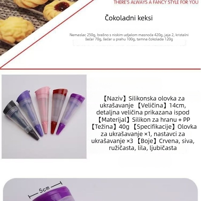 Silikonski pištolj za ukrašavanje torti s nastavcima za cvijeće za kremu i glazuru