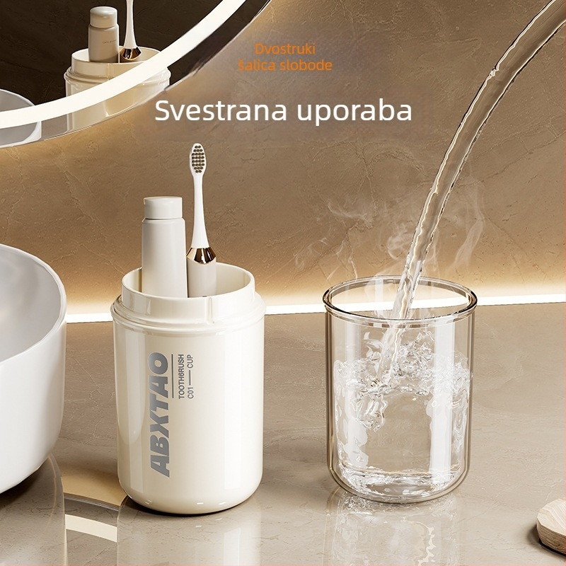 Ambixing Prijenosni putni set za oralnu higijenu – čašica za ispiranje i držač za četkicu, 3 u 1, PET materijal, 50 komada po kartonu