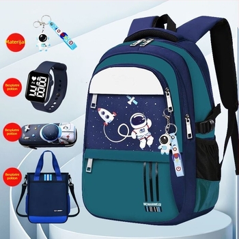 Lagani školski ruksak za dječake od 1. do 6. razreda, prozračan Oxford materijal, ergonomski stražnji panel, reflektirajuća sigurnost noću, dizajn s astronautom