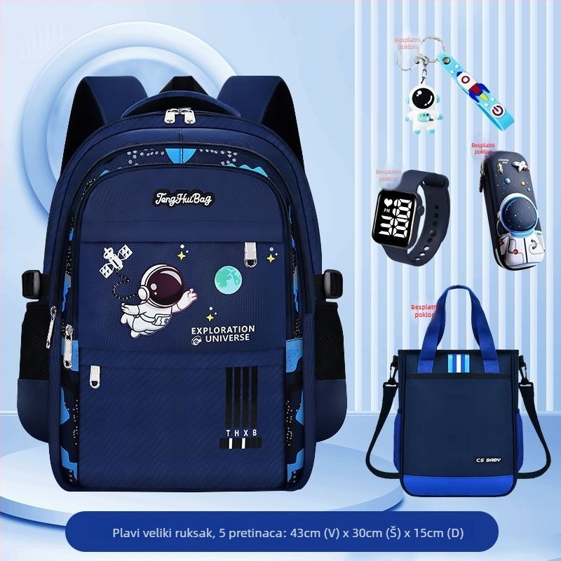 Lagani školski ruksak za dječake od 1. do 6. razreda, prozračan Oxford materijal, ergonomski stražnji panel, reflektirajuća sigurnost noću, dizajn s astronautom