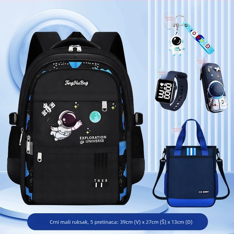 Lagani školski ruksak za dječake od 1. do 6. razreda, prozračan Oxford materijal, ergonomski stražnji panel, reflektirajuća sigurnost noću, dizajn s astronautom