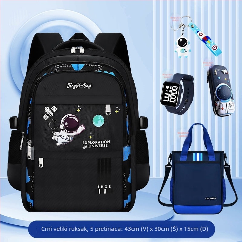Lagani školski ruksak za dječake od 1. do 6. razreda, prozračan Oxford materijal, ergonomski stražnji panel, reflektirajuća sigurnost noću, dizajn s astronautom