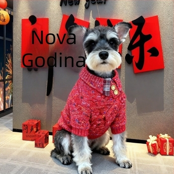 Pseći pulover za šnaučera - Novogodišnji stil, vunena vlakna, 3D tekstura, rever sa zlatnim gumbom, Lazy Dog A639
