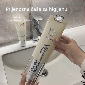 Putni set za četkicu i čašu za vodu za usta, za djecu, studente i parove, prenosni plastični, s kutijom za pohranu, s otisnutim logom, bez prilagođavanja.