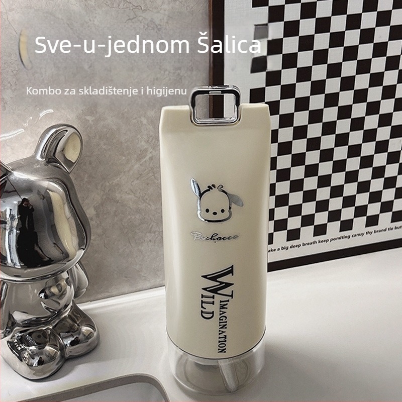 Putni set za četkicu i čašu za vodu za usta, za djecu, studente i parove, prenosni plastični, s kutijom za pohranu, s otisnutim logom, bez prilagođavanja.