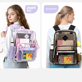 Prozirna PVC školska torba za djevojčice, s jastučastim ramenima, vodootporna i izdržljiva, velika kapaciteta za osnovnu i srednju školu