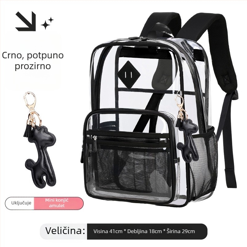 Prozirna PVC školska torba za djevojčice, s jastučastim ramenima, vodootporna i izdržljiva, velika kapaciteta za osnovnu i srednju školu