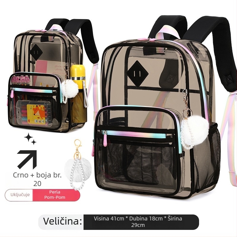 Prozirna PVC školska torba za djevojčice, s jastučastim ramenima, vodootporna i izdržljiva, velika kapaciteta za osnovnu i srednju školu