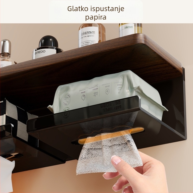 Kupaonski zidni organizator za ručnike i papir, 2 sloja, akril i drvo, premaz sprejom i prahom, minimalistički stil