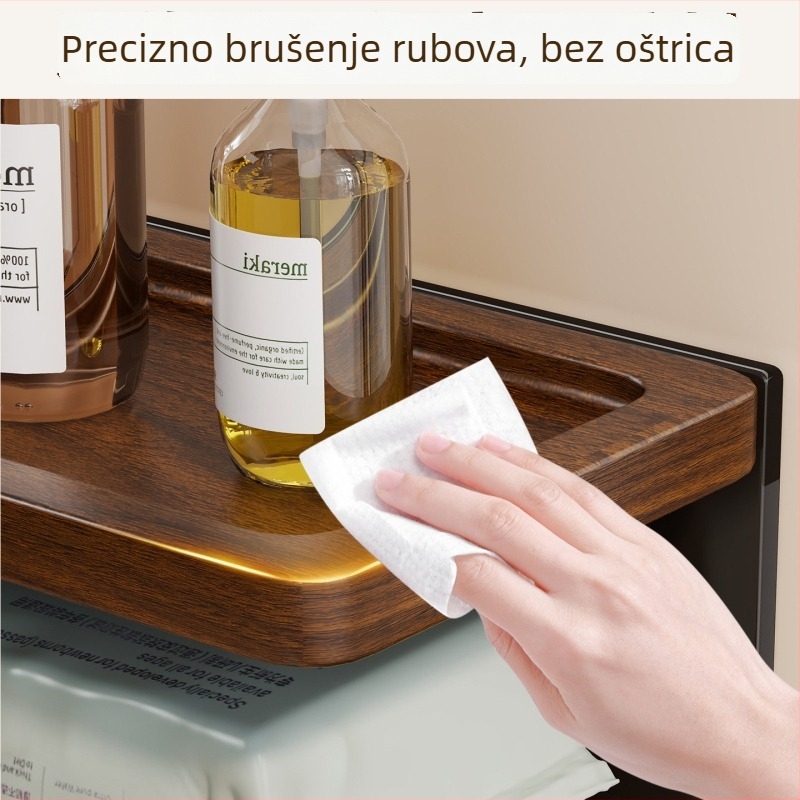 Kupaonski zidni organizator za ručnike i papir, 2 sloja, akril i drvo, premaz sprejom i prahom, minimalistički stil