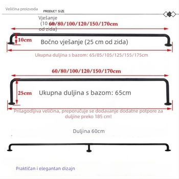U‑oblikovana šipka za sušenje odjeće, fiksirana jednopolna, za unutarnju i vanjsku uporabu