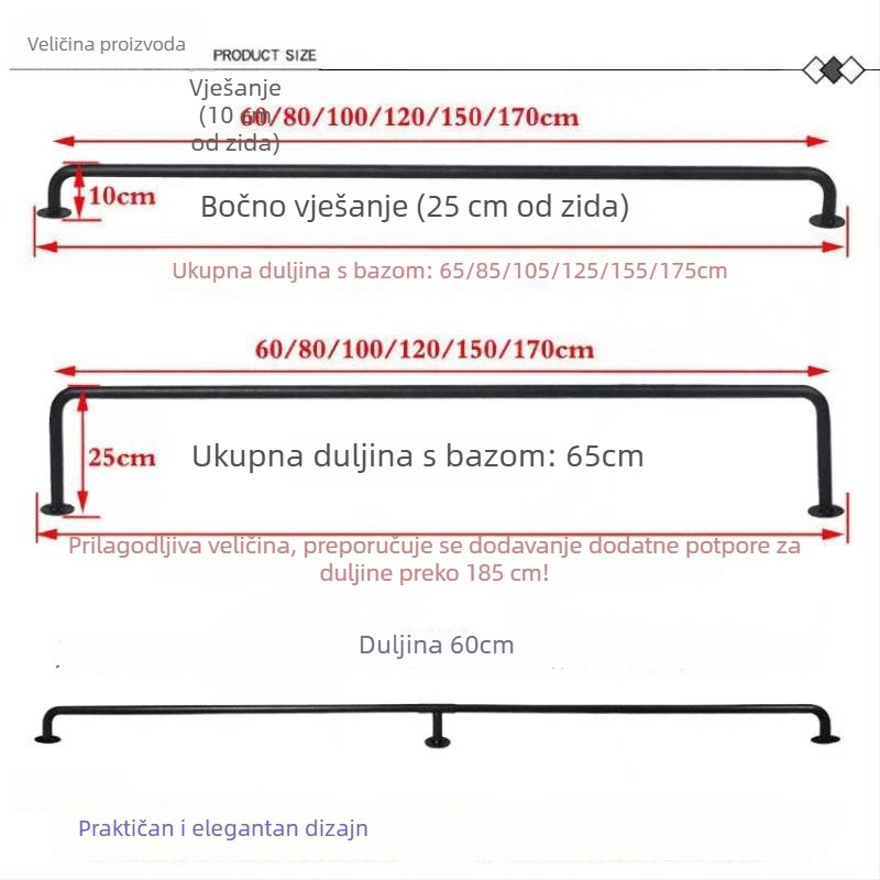 U‑oblikovana šipka za sušenje odjeće, fiksirana jednopolna, za unutarnju i vanjsku uporabu