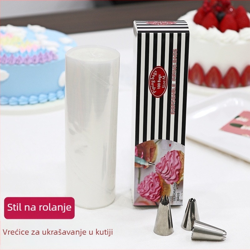Vrećica za ukrašavanje torti, jednokratna, debela LEDP, pakiranje 100 kom./rol, 1 rolna u kutiji, lansirano 2022., marka Yulong