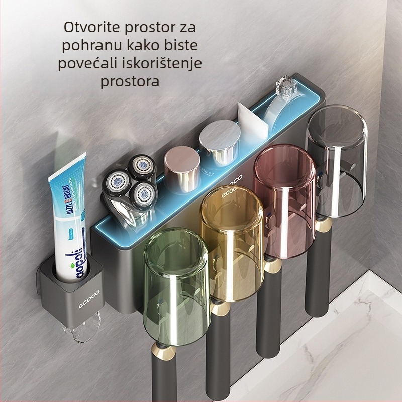 Zidni držač za četkicu za zube – metalni, skladište, bez bušenja, ecoco/Italian Coco