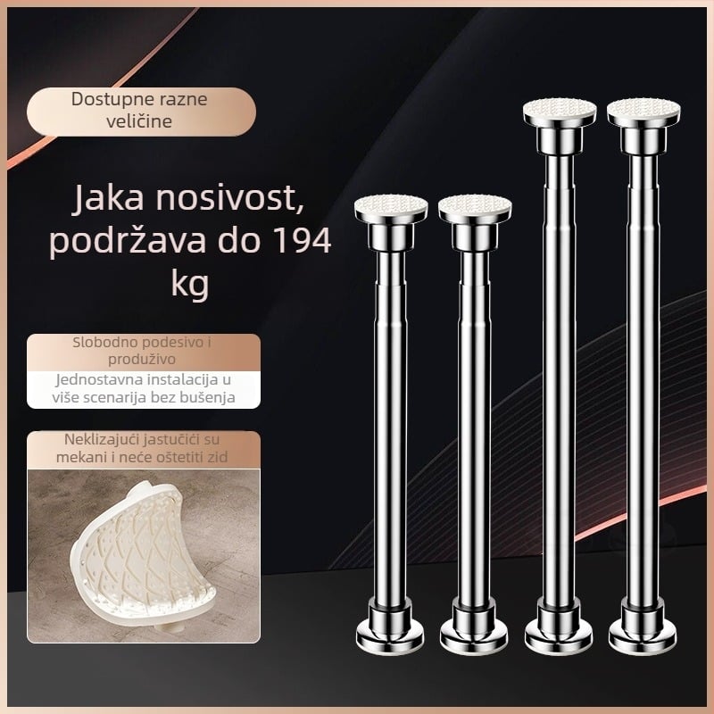 Teleskopska šipka od nehrđavog čelika za zavjese i kupaonu, bez bušenja, moderan minimalistički dizajn, pogodna za sušenje odjeće na balkonu i potporu ispod umivanika